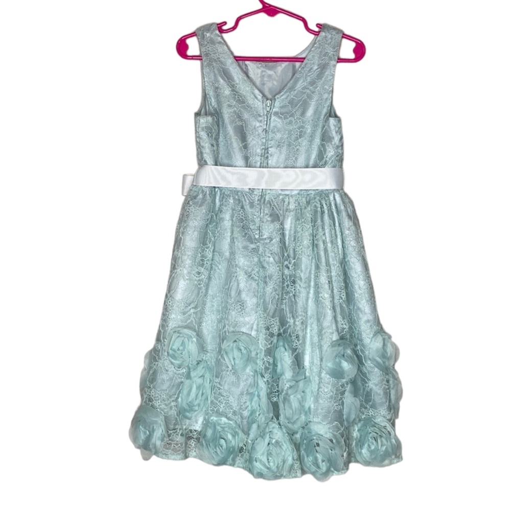 Zunie Girls Mint Lace Overlay Chiffon Rose Applique Wedding Holiday Dress Size 6